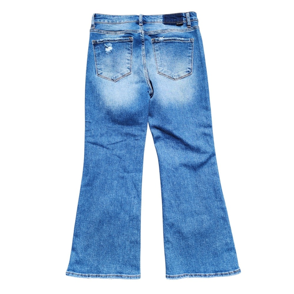 Risen Jeans Womens 11/30 Blue Button Fly Flare Distressed Denim - Picture 5 of 11